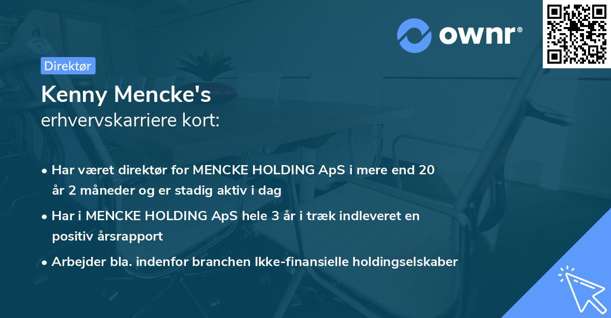 Kenny Mencke's erhvervskarriere kort
