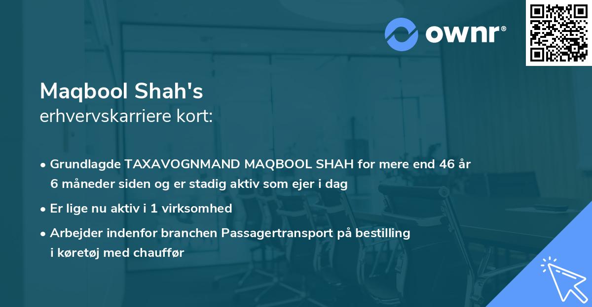 Maqbool Shah's erhvervskarriere kort