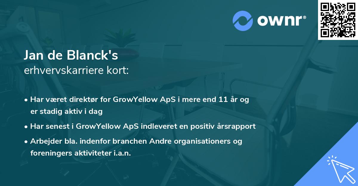 Jan de Blanck's erhvervskarriere kort