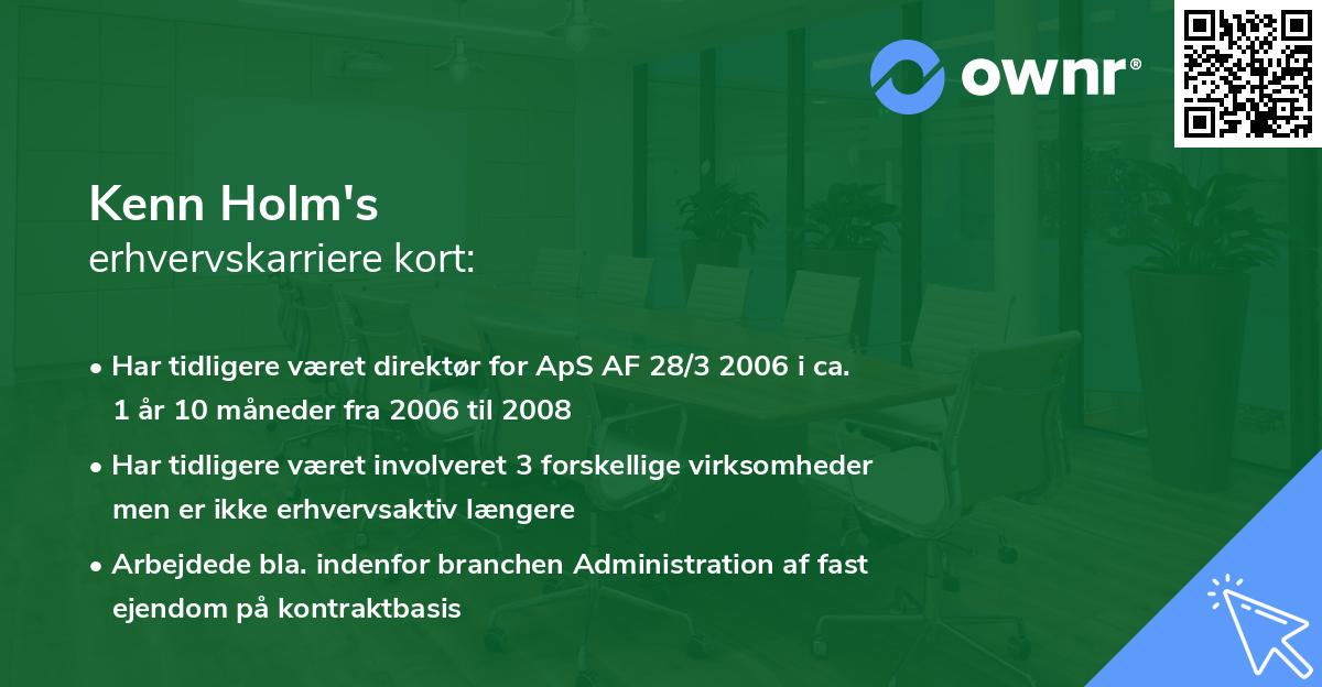 Kenn Holm's erhvervskarriere kort