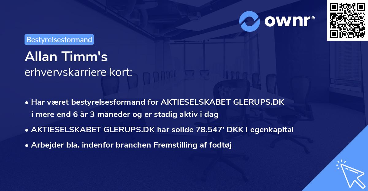 Allan Timm's erhvervskarriere kort