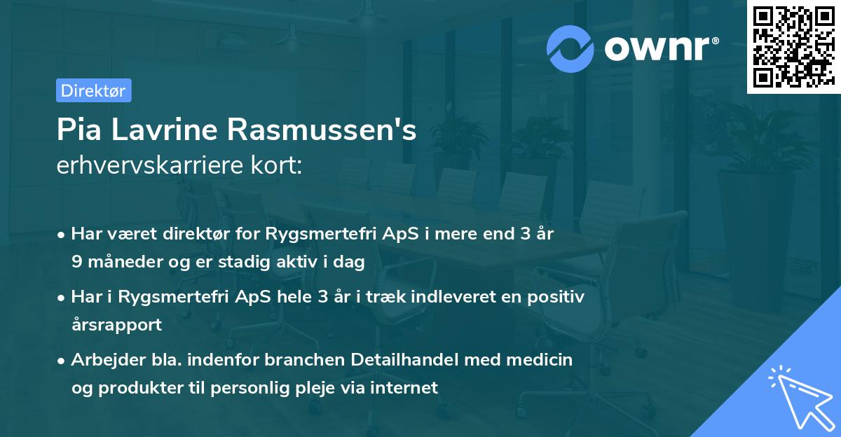 Pia Lavrine Rasmussen's erhvervskarriere kort