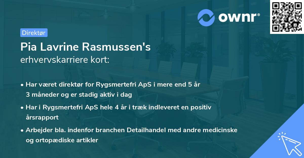 Pia Lavrine Rasmussen's erhvervskarriere kort