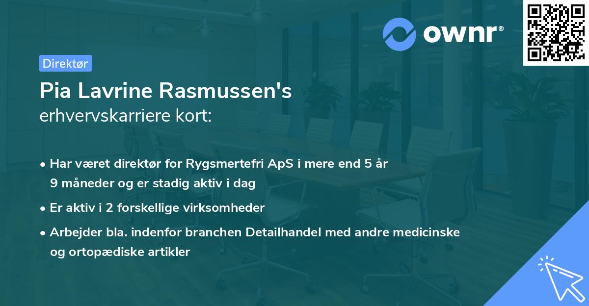 Pia Lavrine Rasmussen's erhvervskarriere kort
