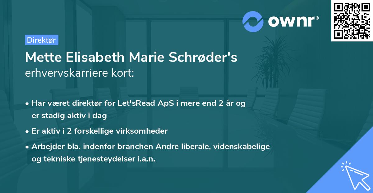 Mette Elisabeth Marie Schrøder's erhvervskarriere kort