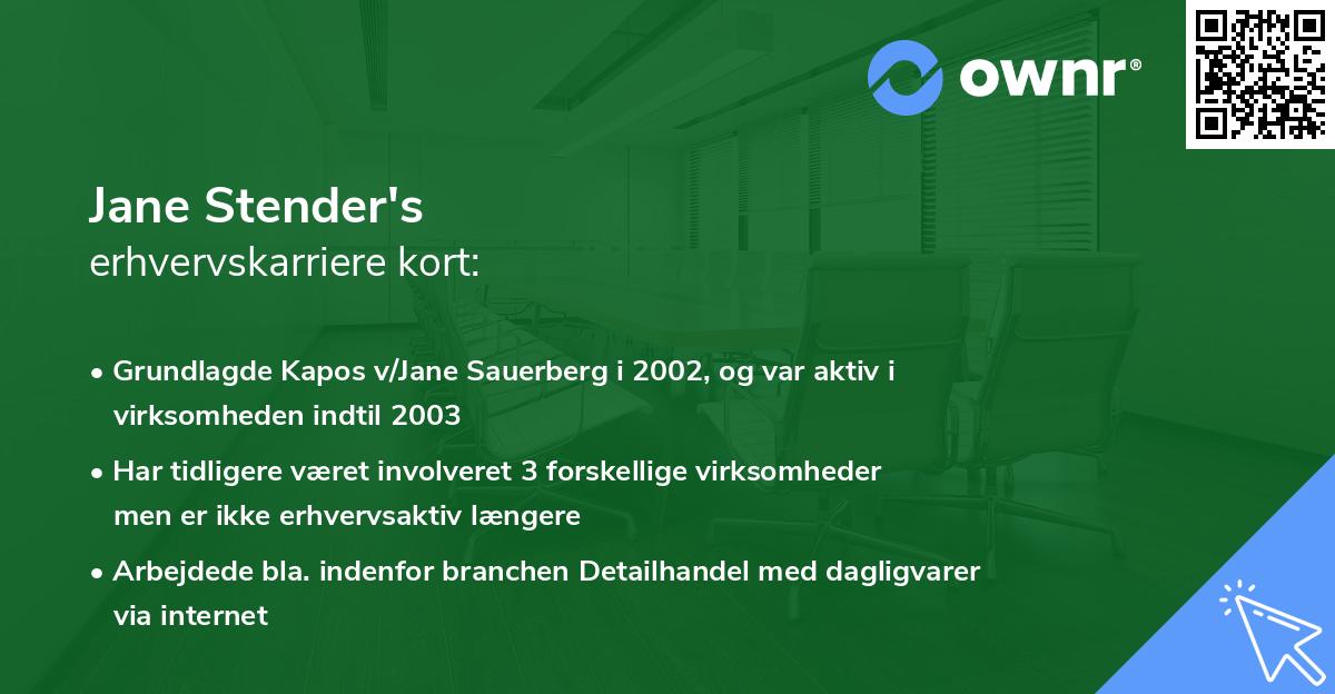 Jane Stender's erhvervskarriere kort