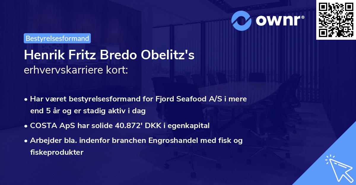 Henrik Fritz Bredo Obelitz's erhvervskarriere kort