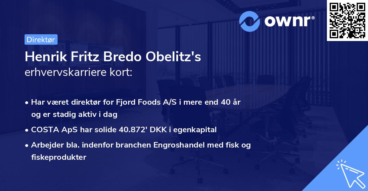 Henrik Fritz Bredo Obelitz's erhvervskarriere kort