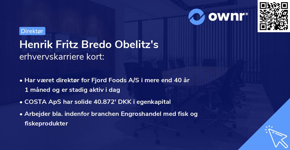 Henrik Fritz Bredo Obelitz's erhvervskarriere kort
