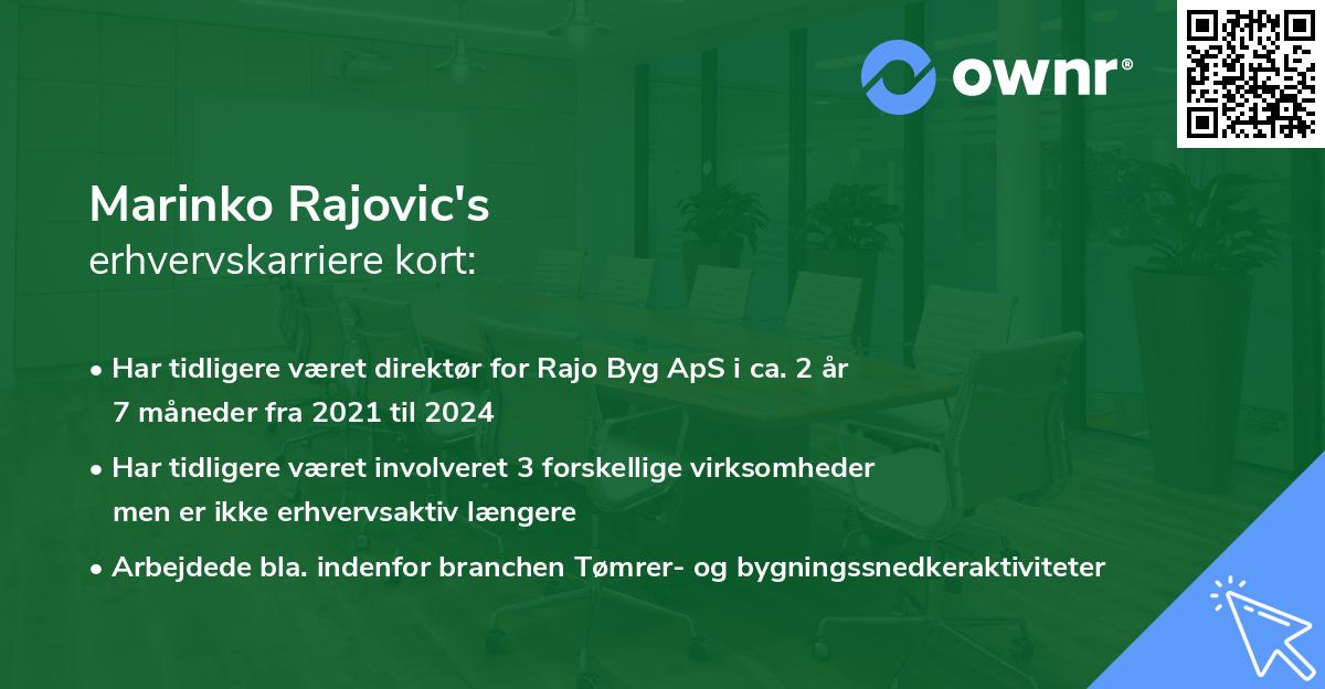 Marinko Rajovic's erhvervskarriere kort
