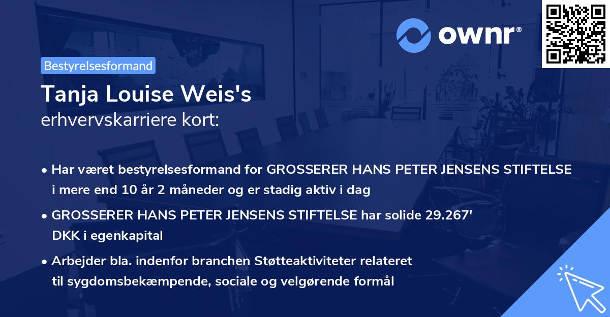 Tanja Louise Weis's erhvervskarriere kort