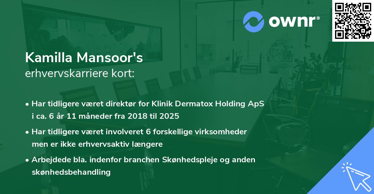 Kamilla Mansoor's erhvervskarriere kort