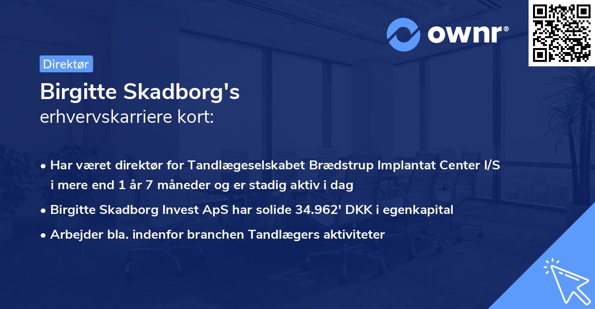 Birgitte Skadborg's erhvervskarriere kort