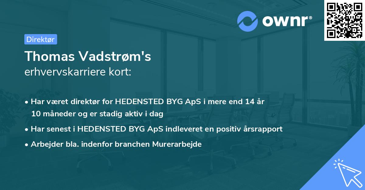 Thomas Vadstrøm's erhvervskarriere kort