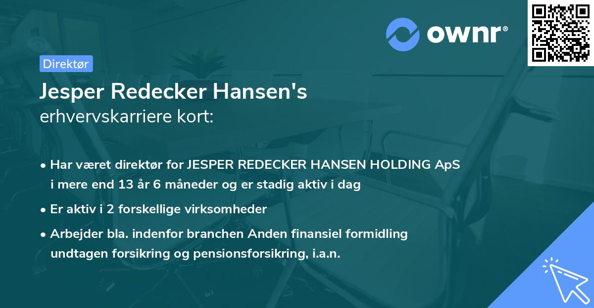 Jesper Redecker Hansen's erhvervskarriere kort