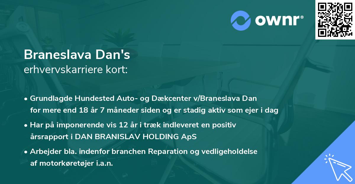 Braneslava Dan's erhvervskarriere kort