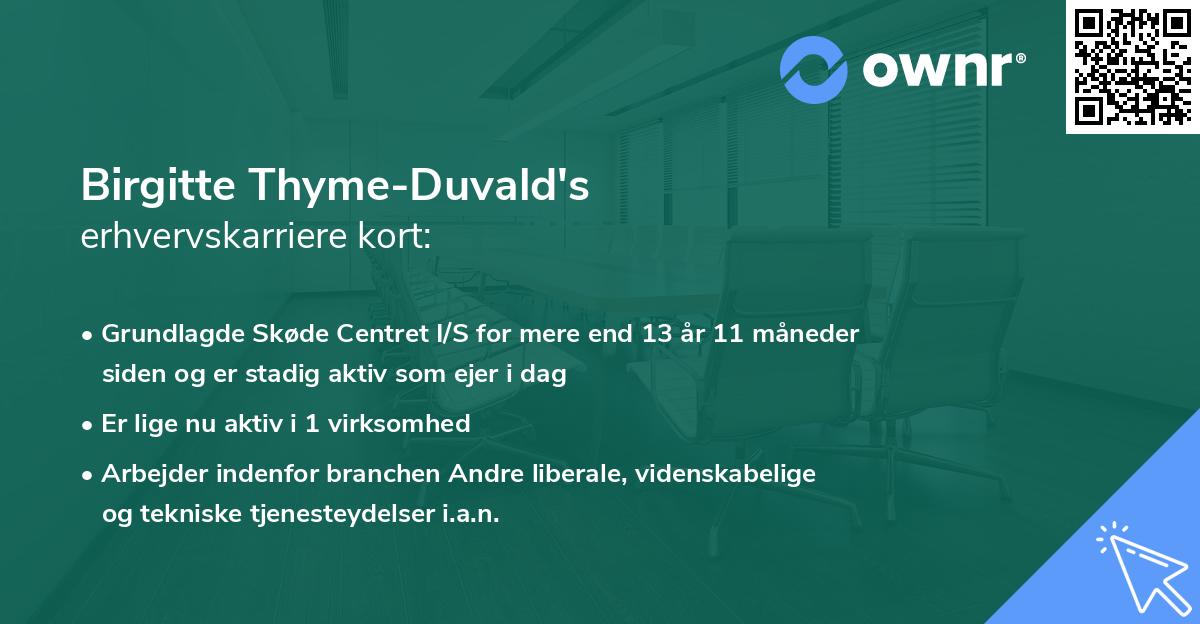 Birgitte Thyme-Duvald's erhvervskarriere kort