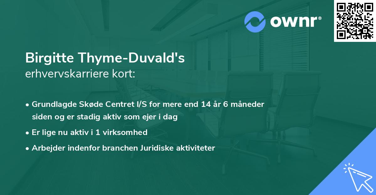 Birgitte Thyme-Duvald's erhvervskarriere kort