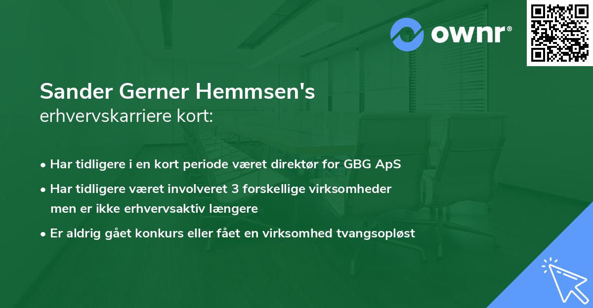 Sander Gerner Hemmsen's erhvervskarriere kort