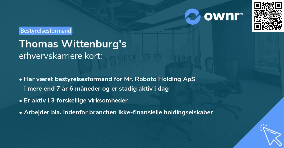 Thomas Wittenburg's erhvervskarriere kort