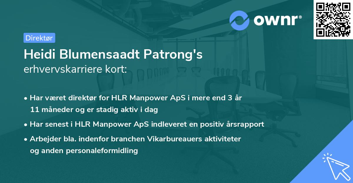Heidi Blumensaadt Patrong's erhvervskarriere kort