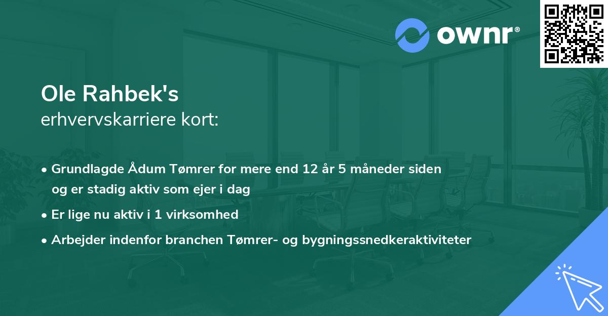 Ole Rahbek's erhvervskarriere kort