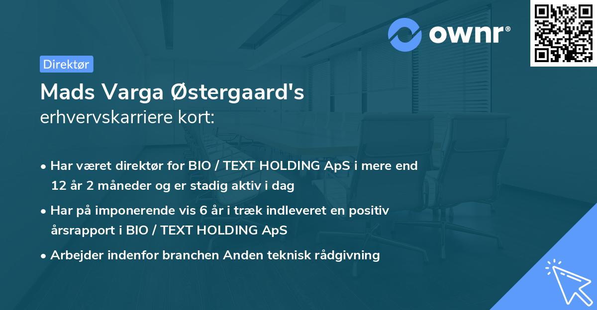 Mads Varga Østergaard's erhvervskarriere kort