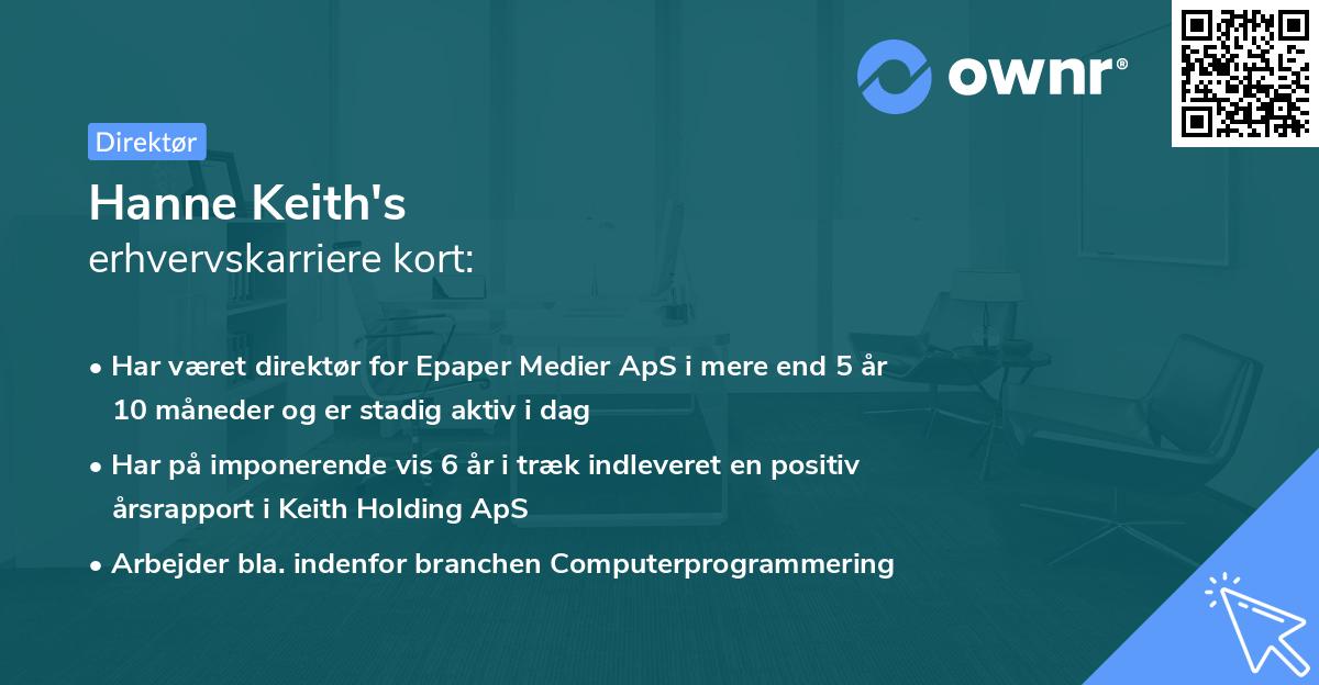 Hanne Keith's erhvervskarriere kort