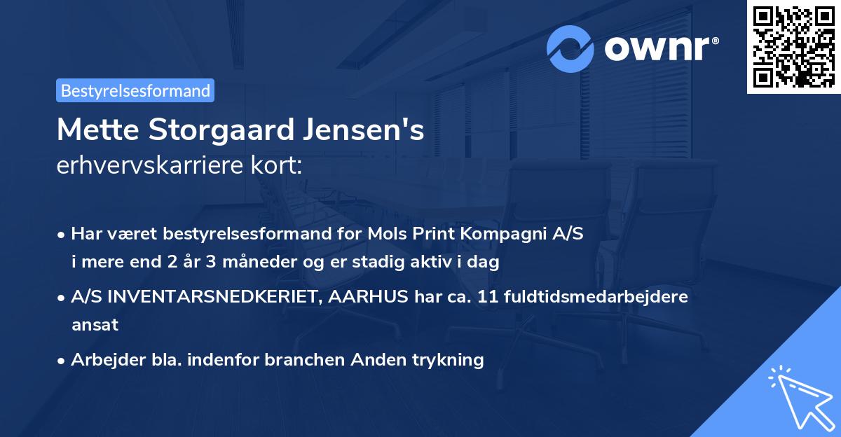 Mette Storgaard Jensen's erhvervskarriere kort