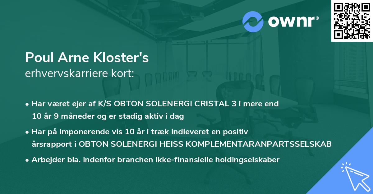 Poul Arne Kloster's erhvervskarriere kort