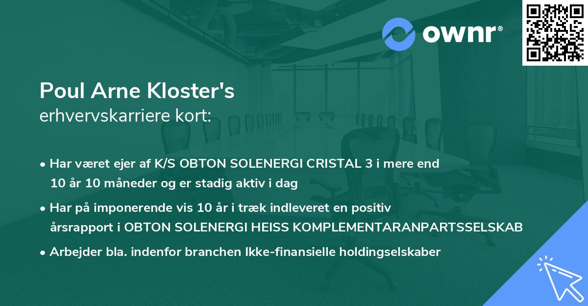 Poul Arne Kloster's erhvervskarriere kort