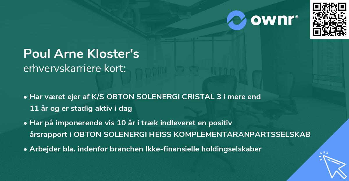 Poul Arne Kloster's erhvervskarriere kort