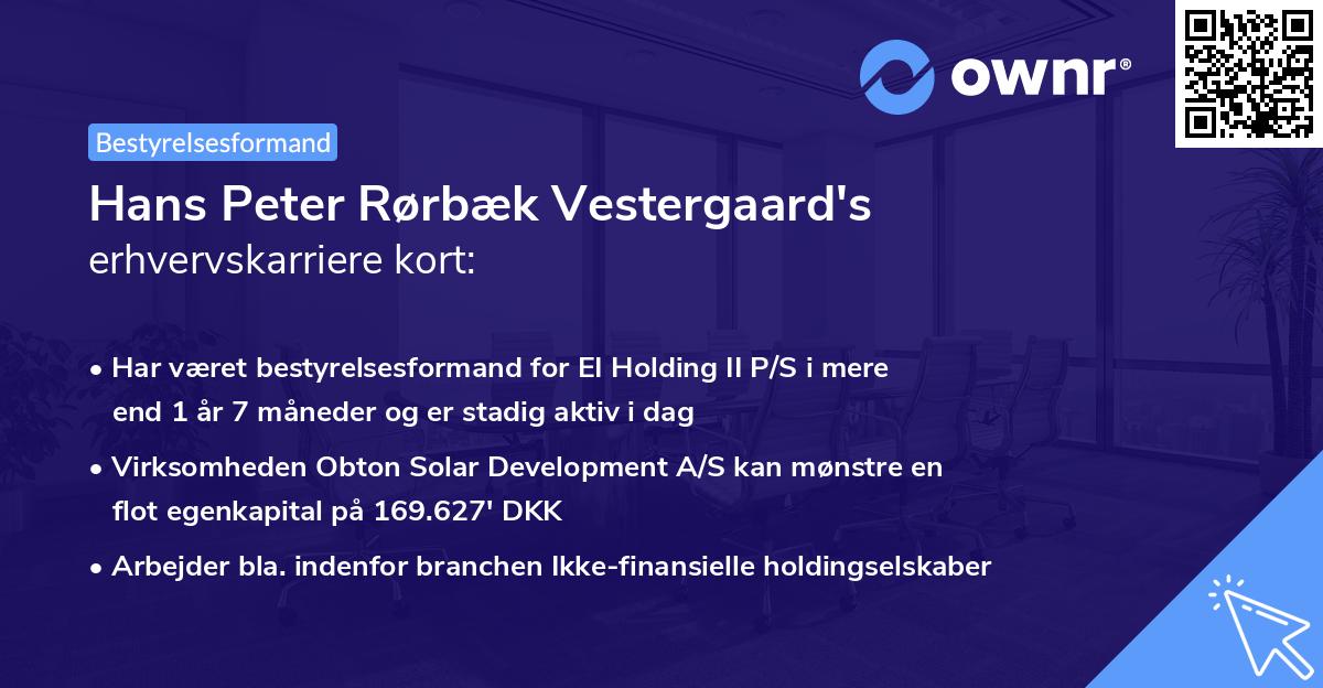 Hans Peter Rørbæk Vestergaard's erhvervskarriere kort