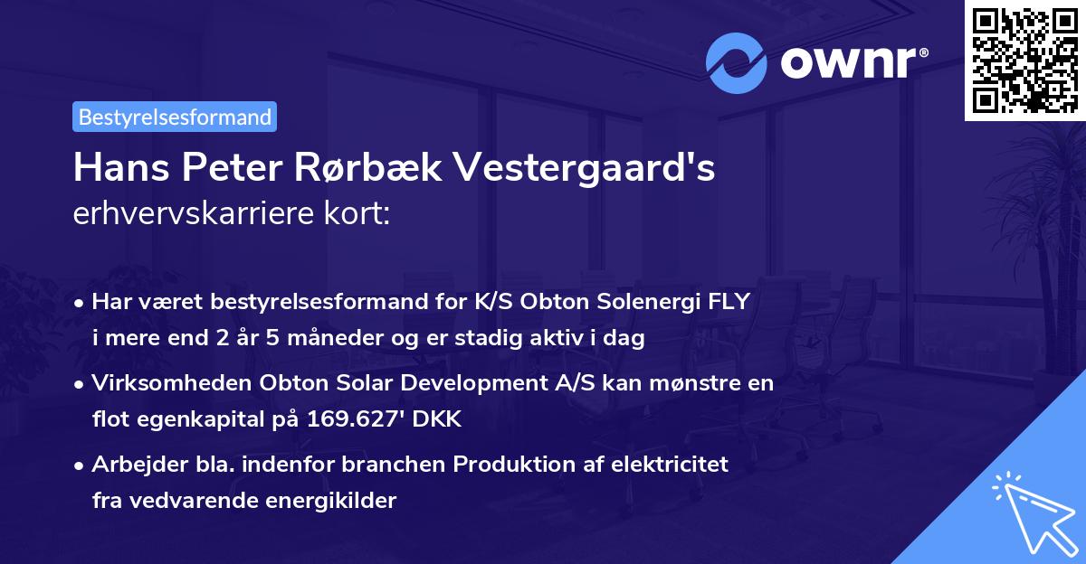 Hans Peter Rørbæk Vestergaard's erhvervskarriere kort