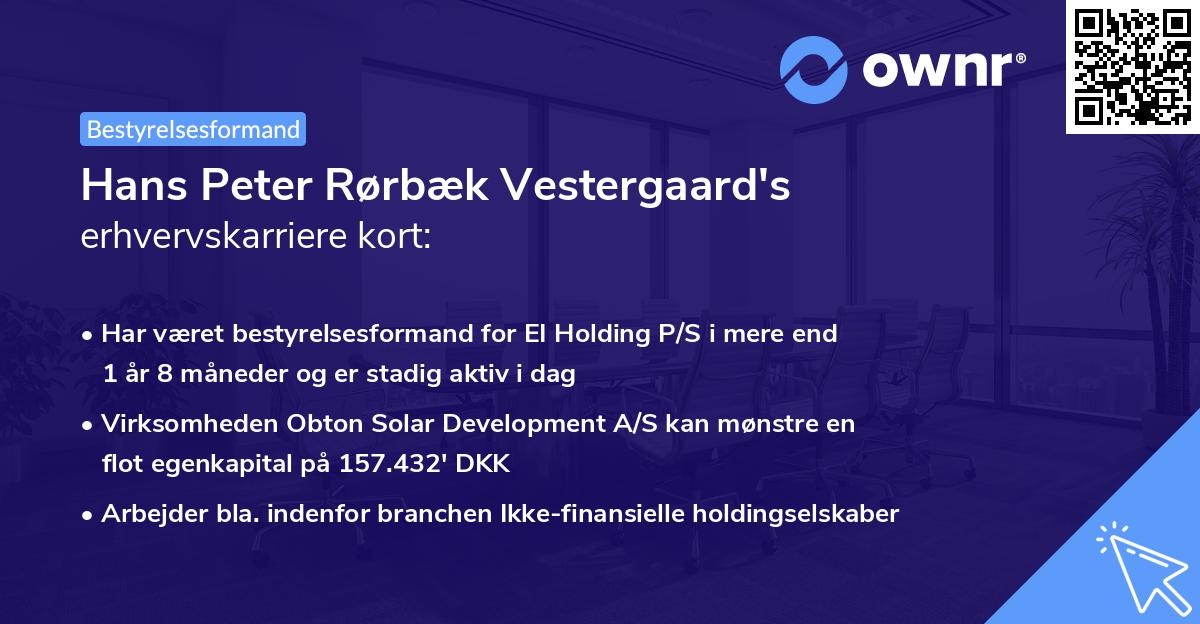 Hans Peter Rørbæk Vestergaard's erhvervskarriere kort