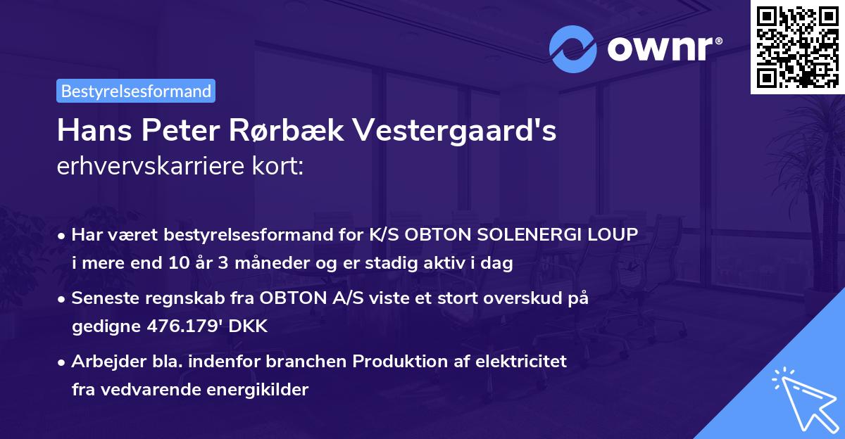 Hans Peter Rørbæk Vestergaard's erhvervskarriere kort