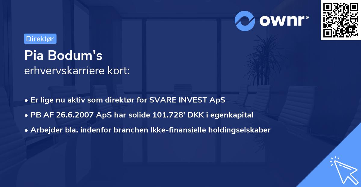 Pia Bodum's erhvervskarriere kort