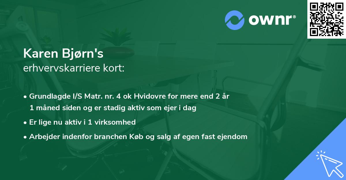 Karen Bjørn's erhvervskarriere kort