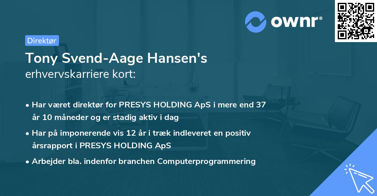 Tony Svend-Aage Hansen's erhvervskarriere kort