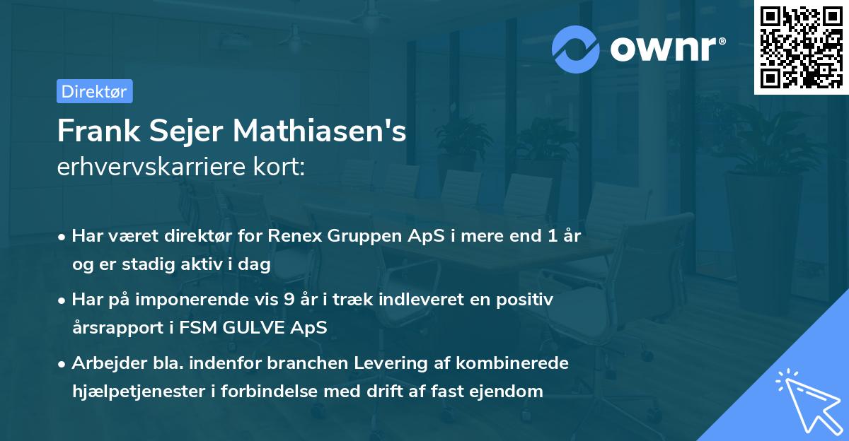Frank Sejer Mathiasen's erhvervskarriere kort