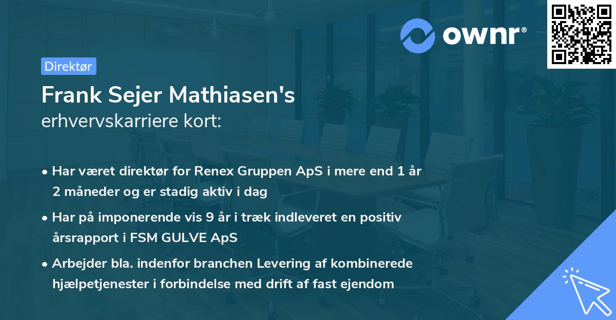 Frank Sejer Mathiasen's erhvervskarriere kort