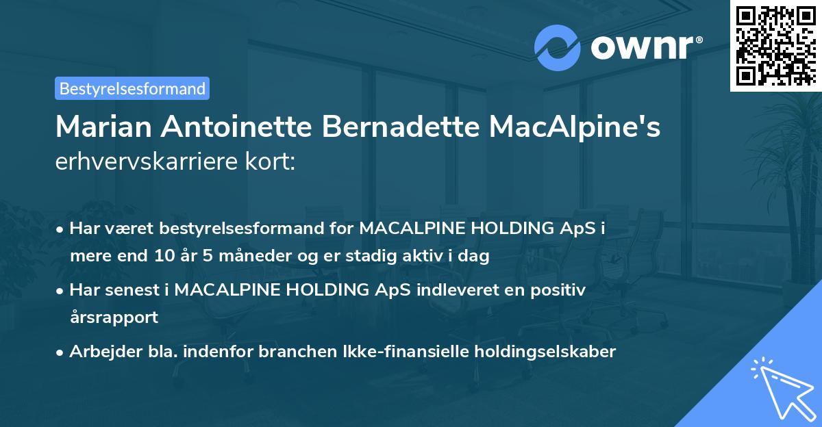 Marian Antoinette Bernadette MacAlpine's erhvervskarriere kort