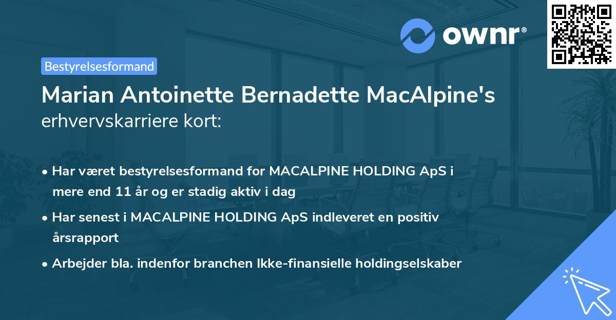 Marian Antoinette Bernadette MacAlpine's erhvervskarriere kort