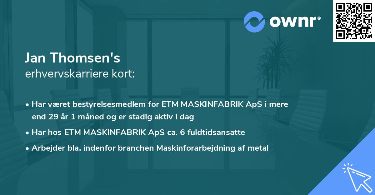 Jan Thomsen's erhvervskarriere kort