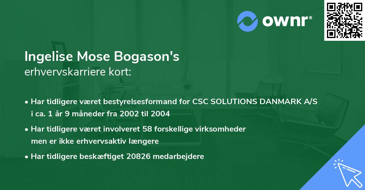 Ingelise Mose Bogason's erhvervskarriere kort