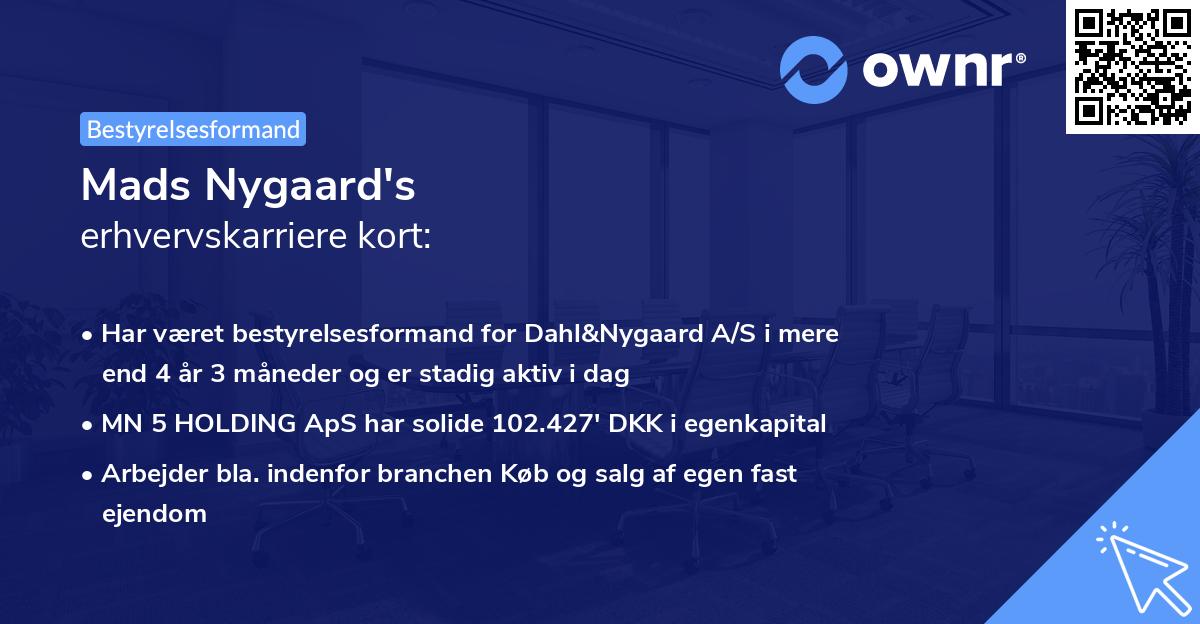 Mads Nygaard's erhvervskarriere kort