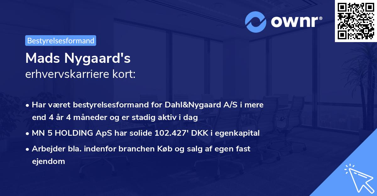 Mads Nygaard's erhvervskarriere kort