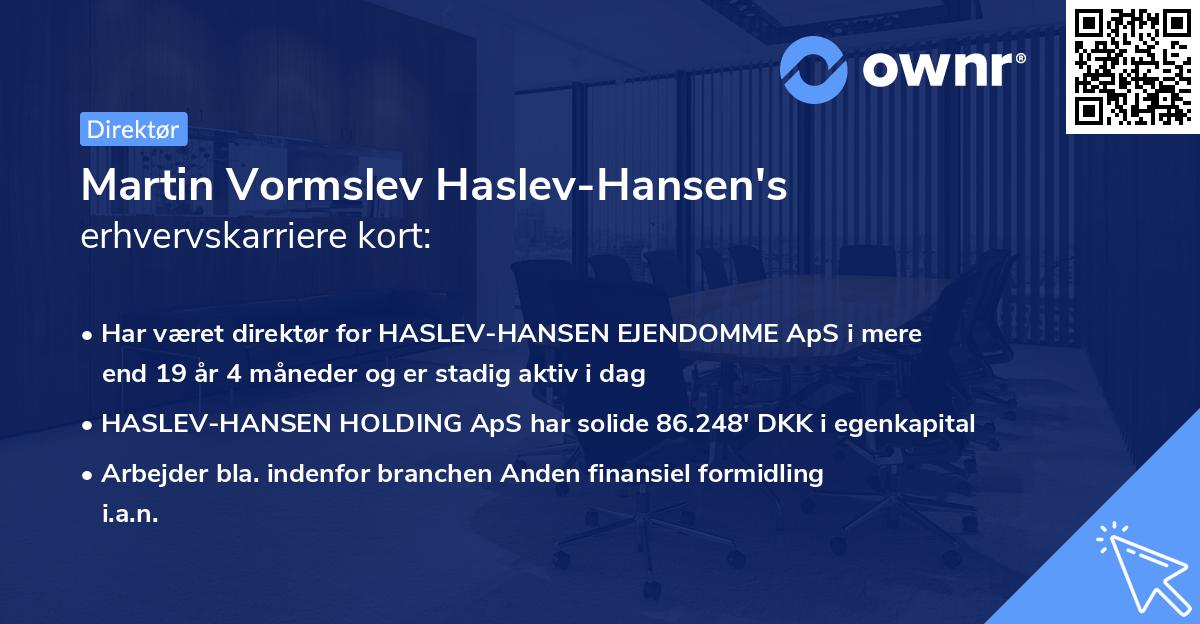 Martin Vormslev Haslev-Hansen's erhvervskarriere kort