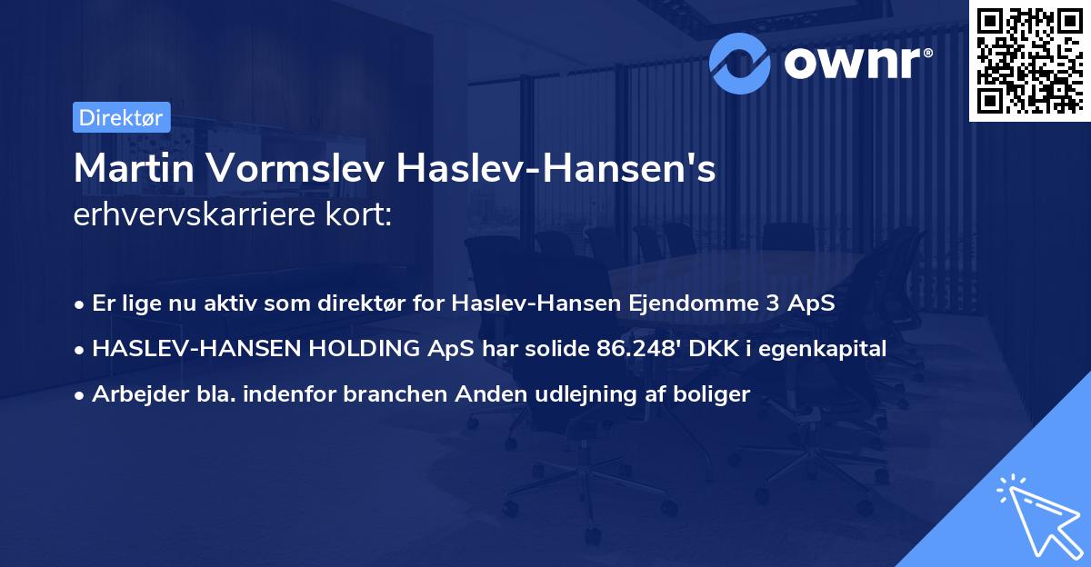 Martin Vormslev Haslev-Hansen's erhvervskarriere kort