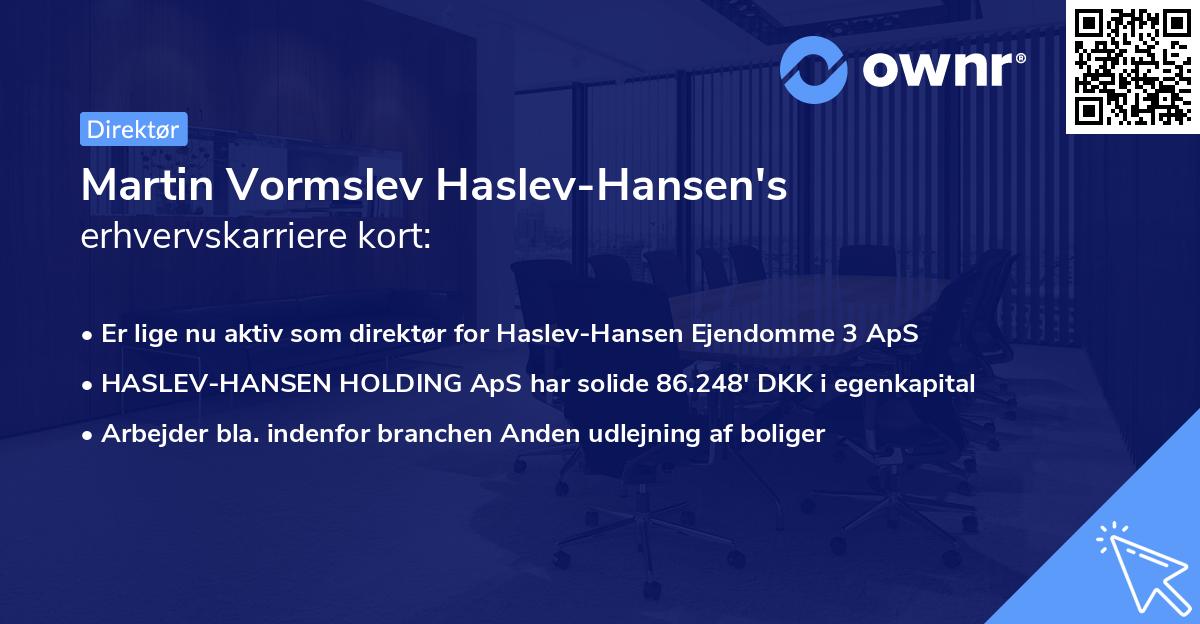 Martin Vormslev Haslev-Hansen's erhvervskarriere kort